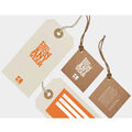 Hang tags labels, printed in beige, orange, brown and white
