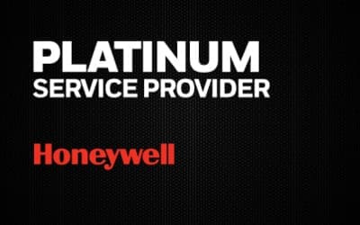 WILUX PRINT News Platinum Service Provider Honeywell in weiss, roter Schrift auf schwarzem Hintergrund